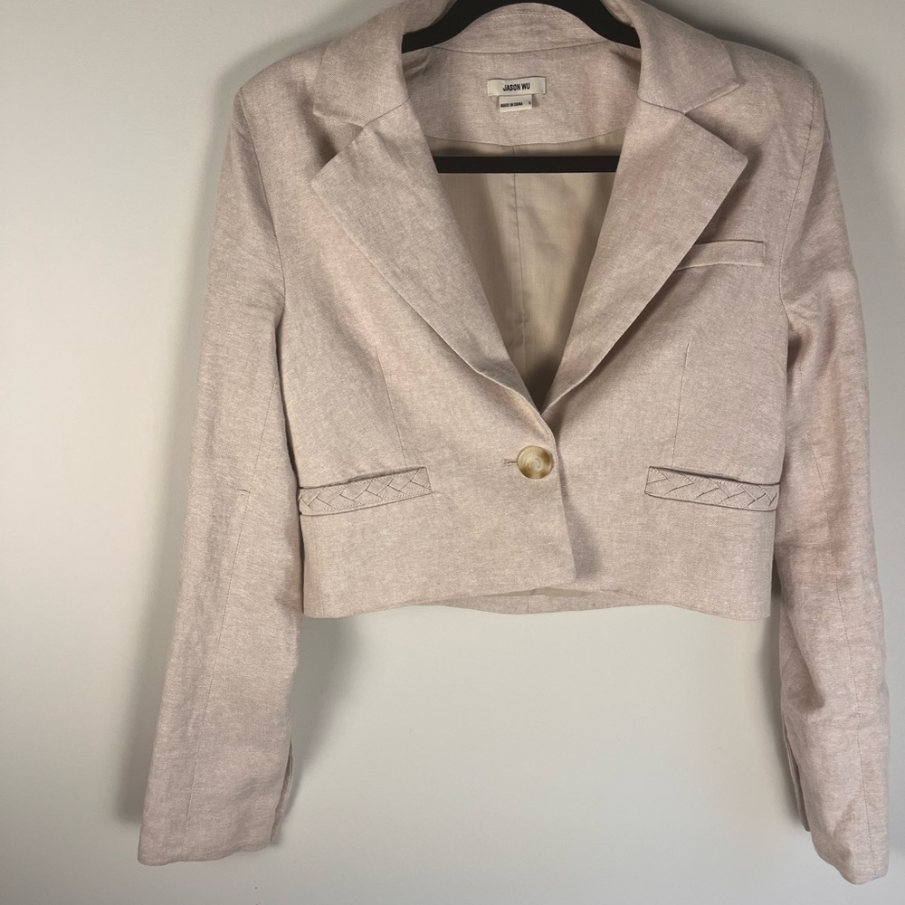 Jason Wu linen cropped blazer braided details size 4 beige